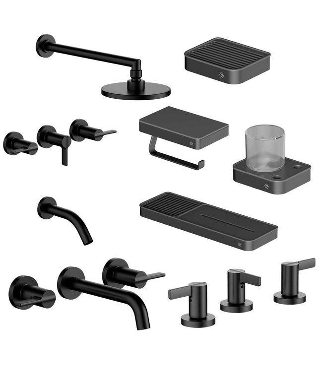 FV COMBO GRIFERIA MAUNA NEGRO + ACCESORIOS INOX