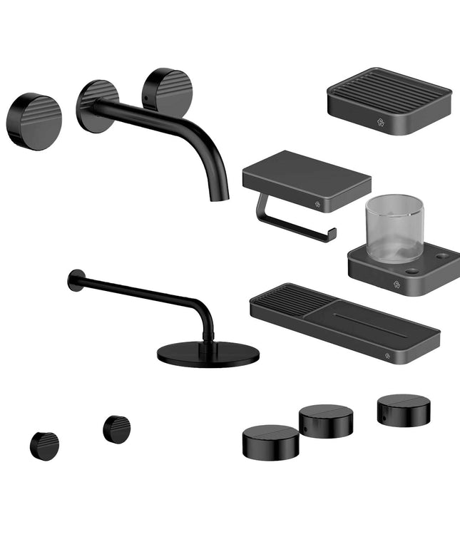 FV COMBO GRIFERIA GRIP NEGRO + ACCESORIOS INOX