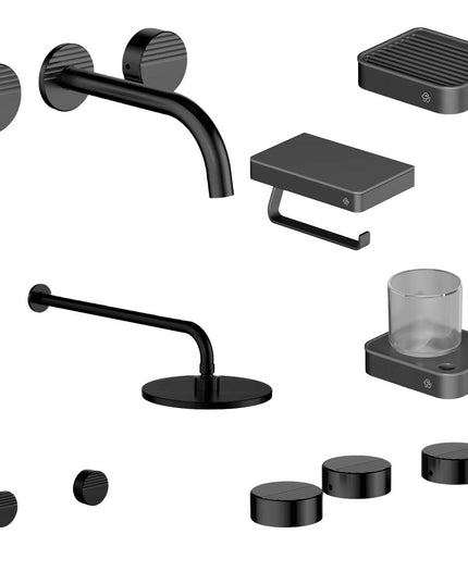 FV COMBO GRIFERIA GRIP NEGRO + ACCESORIOS INOX