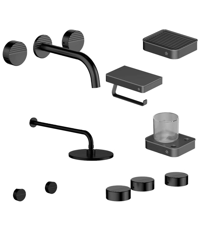 FV COMBO GRIFERIA GRIP NEGRO + ACCESORIOS INOX