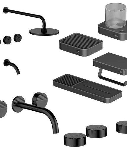 FV COMBO GRIFERIA GRIP NEGRO + ACCESORIOS INOX