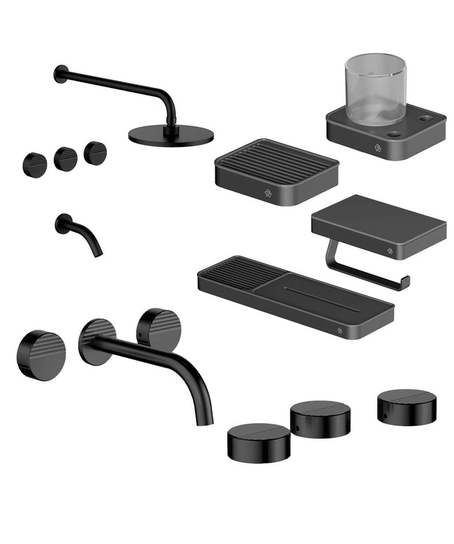 FV COMBO GRIFERIA GRIP NEGRO + ACCESORIOS INOX