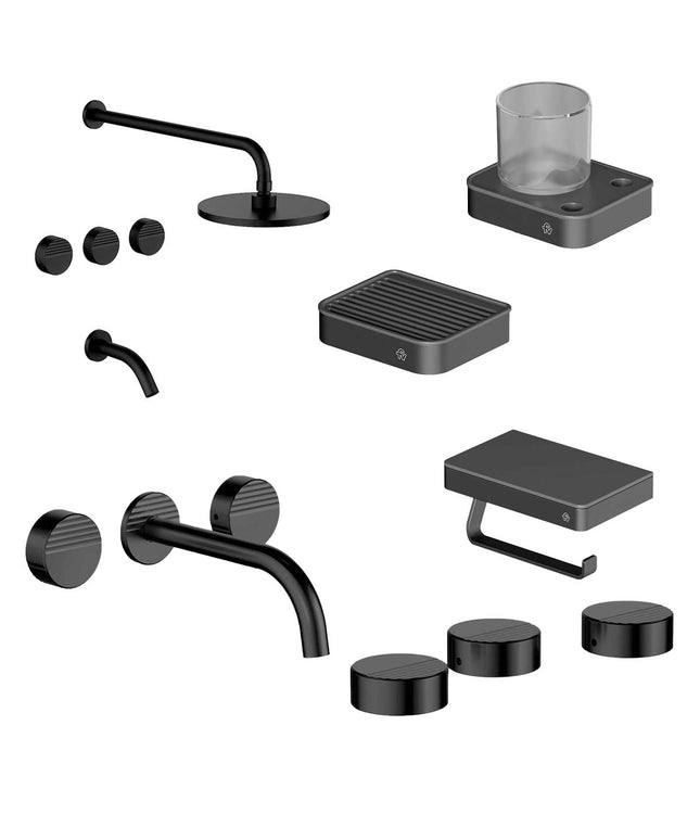 FV COMBO GRIFERIA GRIP NEGRO + ACCESORIOS INOX