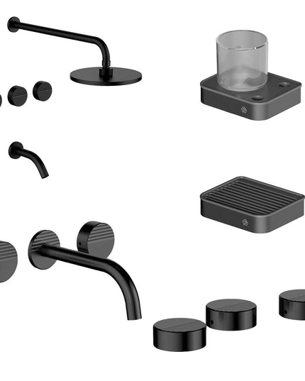 FV COMBO GRIFERIA GRIP NEGRO + ACCESORIOS INOX