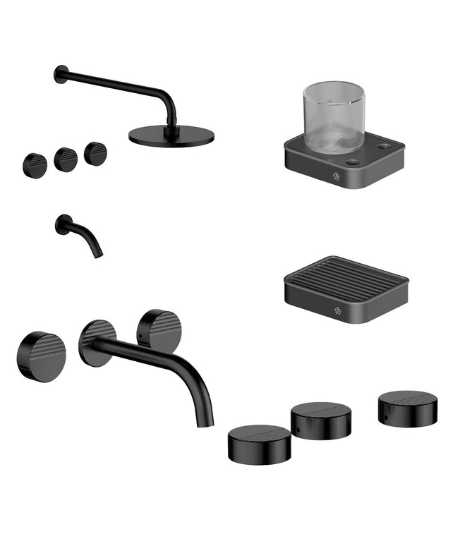 FV COMBO GRIFERIA GRIP NEGRO + ACCESORIOS INOX