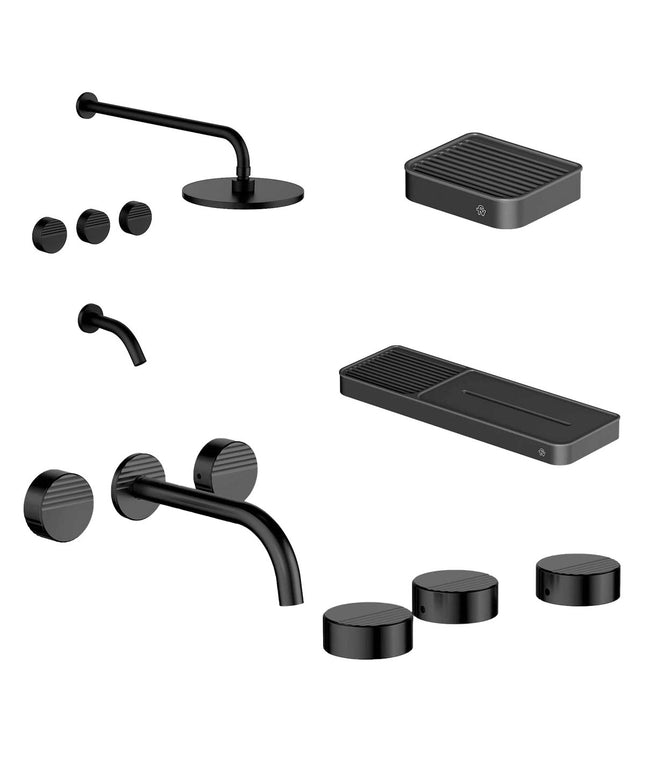 FV COMBO GRIFERIA GRIP NEGRO + ACCESORIOS INOX