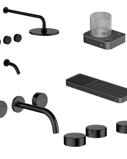 FV COMBO GRIFERIA GRIP NEGRO + ACCESORIOS INOX