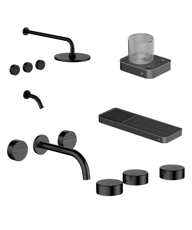 FV COMBO GRIFERIA GRIP NEGRO + ACCESORIOS INOX