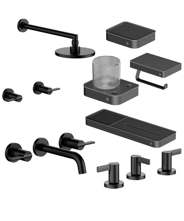 FV COMBO GRIFERIA MAUNA NEGRO + ACCESORIOS INOX