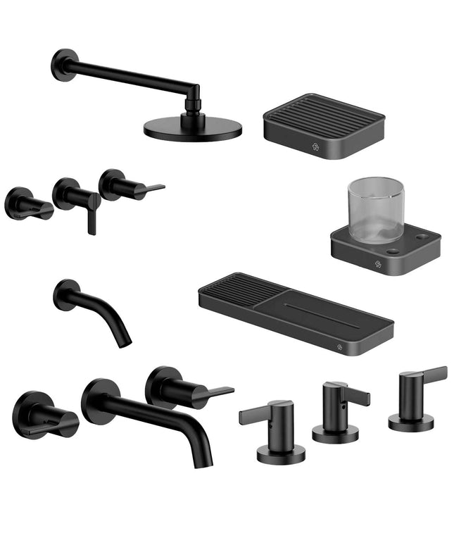 FV COMBO GRIFERIA MAUNA NEGRO + ACCESORIOS INOX