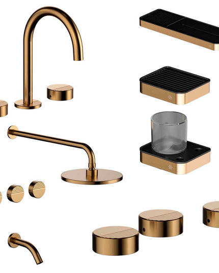 FV COMBO GRIFERIA GRIP BRUSHED BRASS + ACCESORIOS INOX