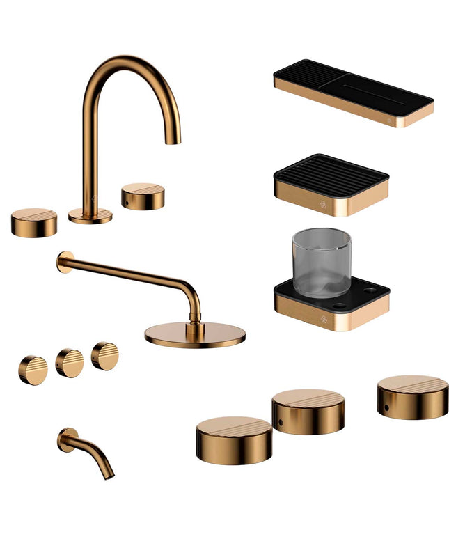 FV COMBO GRIFERIA GRIP BRUSHED BRASS + ACCESORIOS INOX