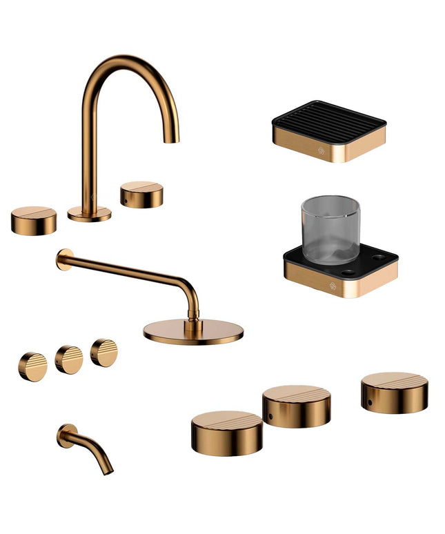 FV COMBO GRIFERIA GRIP BRUSHED BRASS + ACCESORIOS INOX