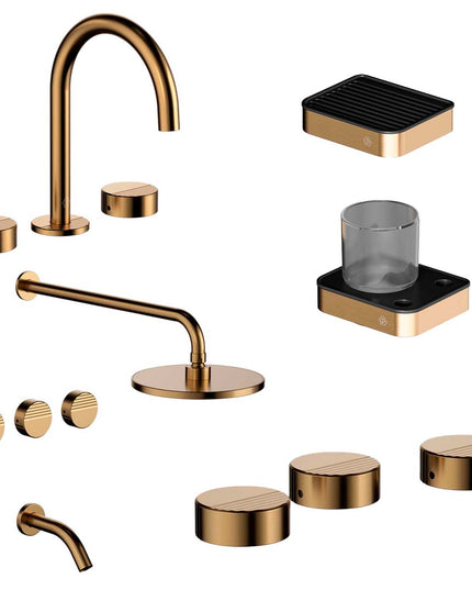 FV COMBO GRIFERIA GRIP BRUSHED BRASS + ACCESORIOS INOX