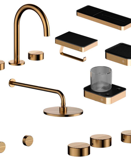 FV COMBO GRIFERIA GRIP BRUSHED BRASS + ACCESORIOS INOX