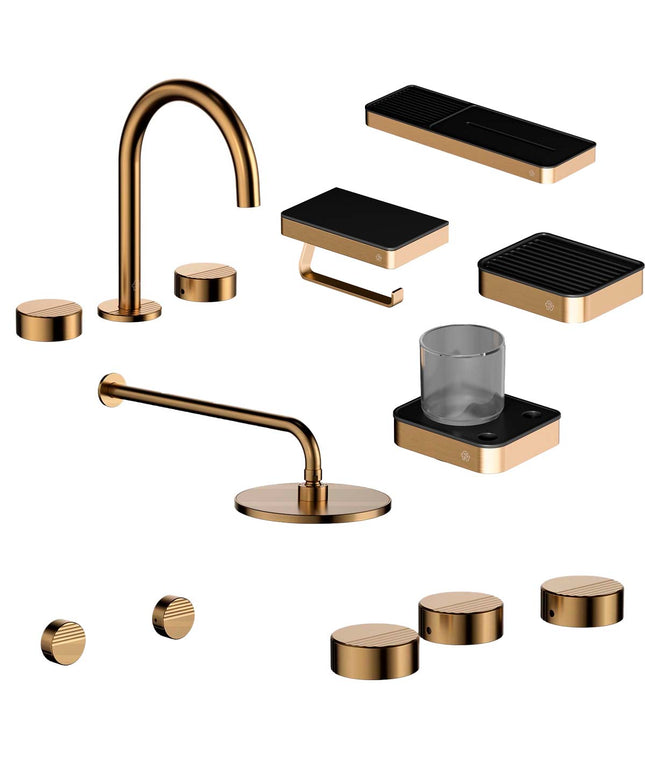 FV COMBO GRIFERIA GRIP BRUSHED BRASS + ACCESORIOS INOX