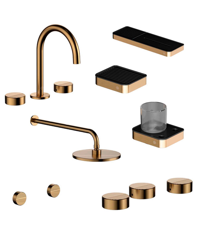 FV COMBO GRIFERIA GRIP BRUSHED BRASS + ACCESORIOS INOX