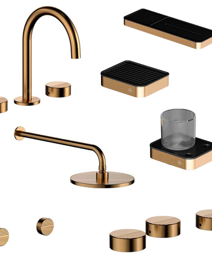 FV COMBO GRIFERIA GRIP BRUSHED BRASS + ACCESORIOS INOX