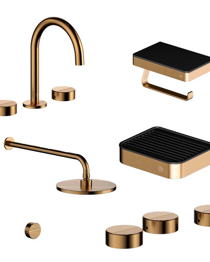FV COMBO GRIFERIA GRIP BRUSHED BRASS + ACCESORIOS INOX