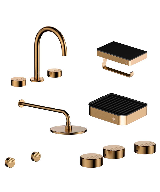 FV COMBO GRIFERIA GRIP BRUSHED BRASS + ACCESORIOS INOX