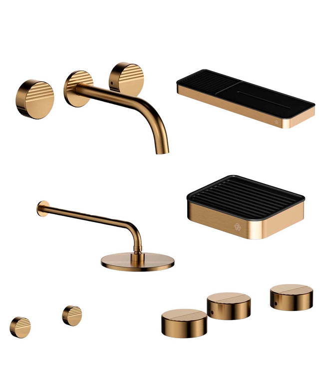 FV COMBO GRIFERIA GRIP BRUSHED BRASS + ACCESORIOS INOX