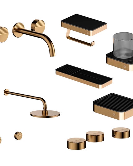 FV COMBO GRIFERIA GRIP BRUSHED BRASS + ACCESORIOS INOX