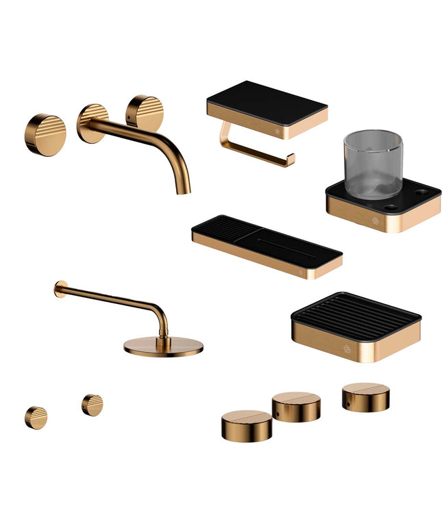 FV COMBO GRIFERIA GRIP BRUSHED BRASS + ACCESORIOS INOX