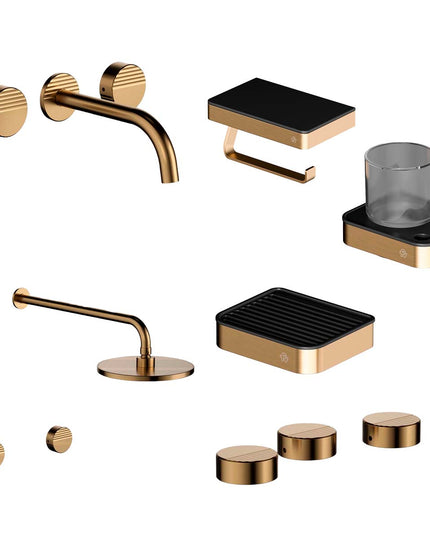 FV COMBO GRIFERIA GRIP BRUSHED BRASS + ACCESORIOS INOX