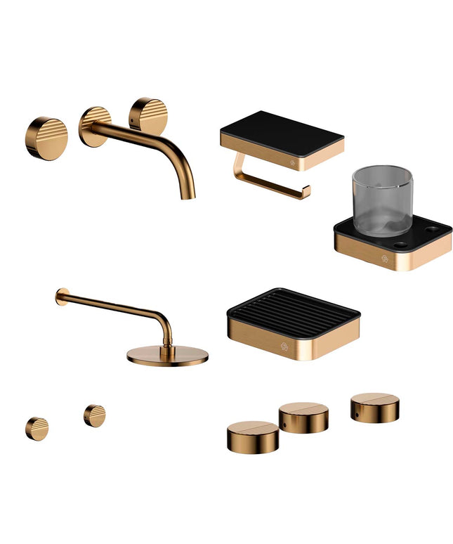 FV COMBO GRIFERIA GRIP BRUSHED BRASS + ACCESORIOS INOX