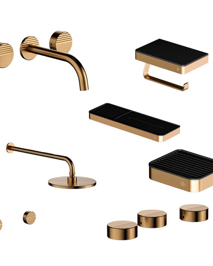 FV COMBO GRIFERIA GRIP BRUSHED BRASS + ACCESORIOS INOX