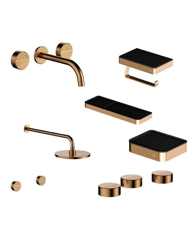 FV COMBO GRIFERIA GRIP BRUSHED BRASS + ACCESORIOS INOX