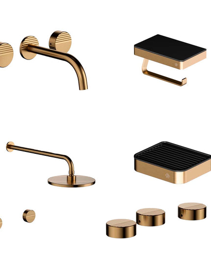 FV COMBO GRIFERIA GRIP BRUSHED BRASS + ACCESORIOS INOX