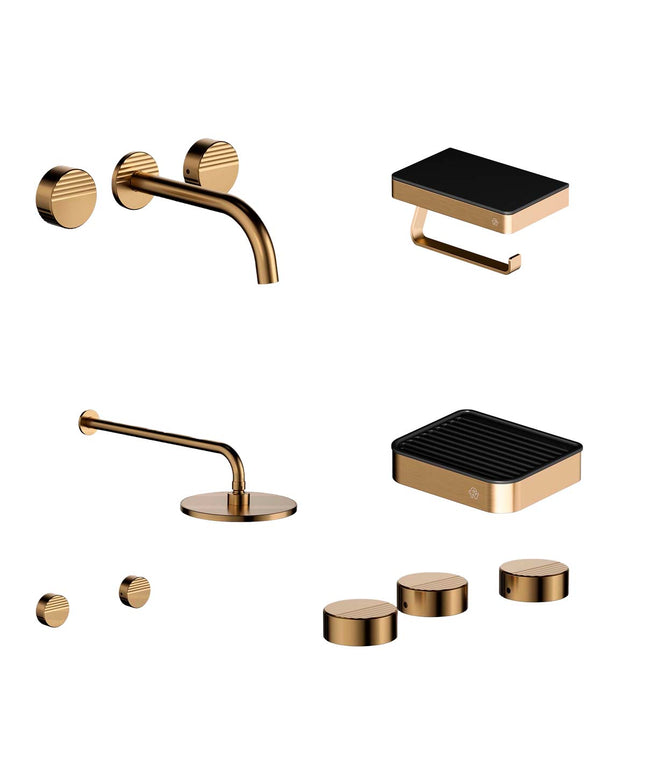 FV COMBO GRIFERIA GRIP BRUSHED BRASS + ACCESORIOS INOX