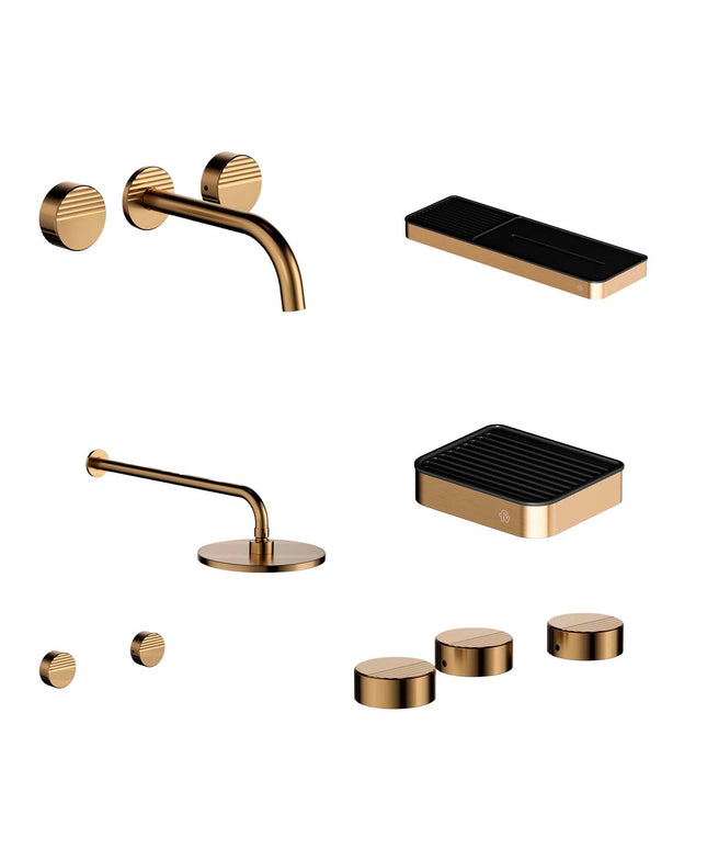 FV COMBO GRIFERIA GRIP BRUSHED BRASS + ACCESORIOS INOX