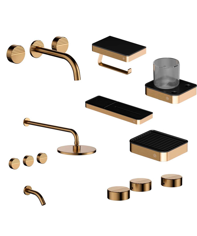 FV COMBO GRIFERIA GRIP BRUSHED BRASS + ACCESORIOS INOX