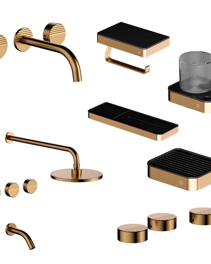 FV COMBO GRIFERIA GRIP BRUSHED BRASS + ACCESORIOS INOX