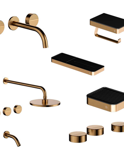 FV COMBO GRIFERIA GRIP BRUSHED BRASS + ACCESORIOS INOX