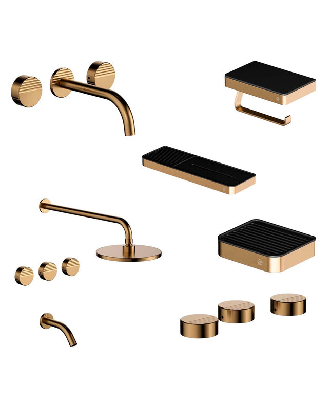 FV COMBO GRIFERIA GRIP BRUSHED BRASS + ACCESORIOS INOX