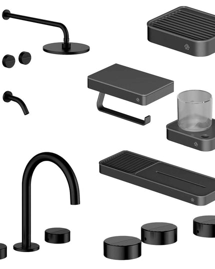 FV COMBO GRIFERIA GRIP NEGRO + ACCESORIOS INOX