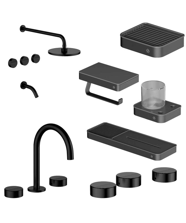 FV COMBO GRIFERIA GRIP NEGRO + ACCESORIOS INOX