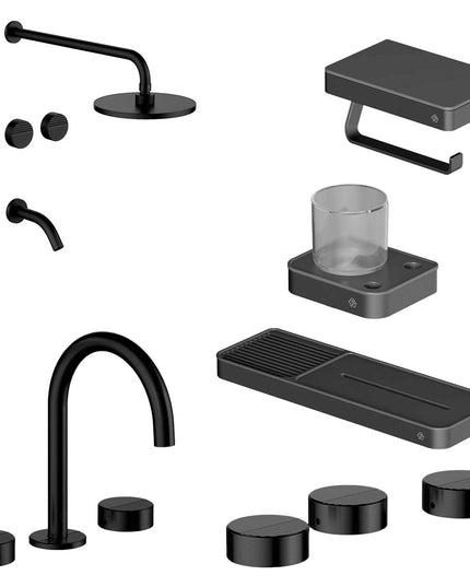 FV COMBO GRIFERIA GRIP NEGRO + ACCESORIOS INOX