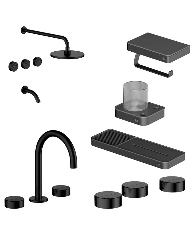 FV COMBO GRIFERIA GRIP NEGRO + ACCESORIOS INOX