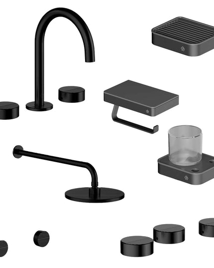 FV COMBO GRIFERIA GRIP NEGRO + ACCESORIOS INOX