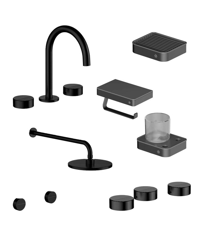 FV COMBO GRIFERIA GRIP NEGRO + ACCESORIOS INOX