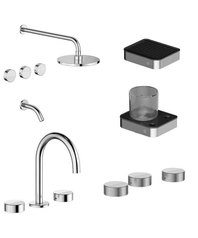 FV COMBO GRIFERIA GRIP CROMO + ACCESORIOS INOX