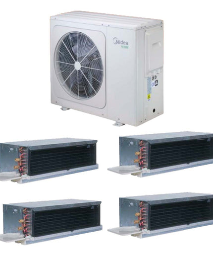 MIDEA BOMBA CALOR AEROTERMIA 16KW Y CARRIER FAN COIL BAJA SILUETA AF Y AC 12K BTU/H UNIDAD HEAVY DUTY