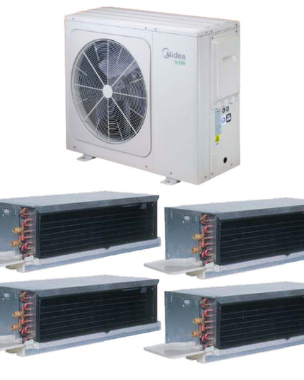 MIDEA BOMBA CALOR AEROTERMIA 16KW Y CARRIER FAN COIL BAJA SILUETA AF Y AC 12K BTU/H UNIDAD STANDARD