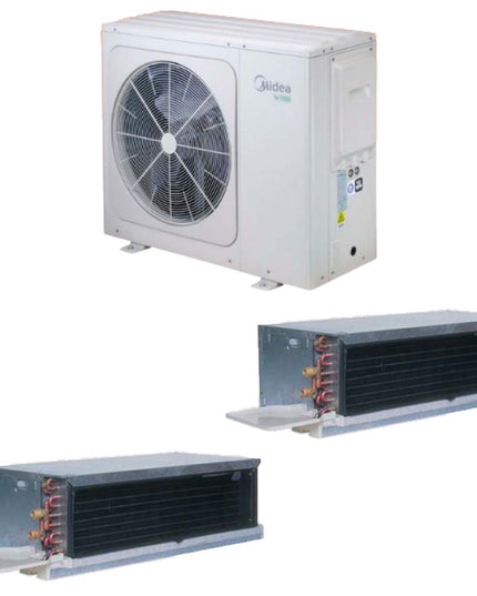MIDEA BOMBA CALOR AEROTERMIA 16KW Y CARRIER FAN COIL BAJA SILUETA Y AF Y AC 24K BTU/H UNIDAD HEAVY DUTY