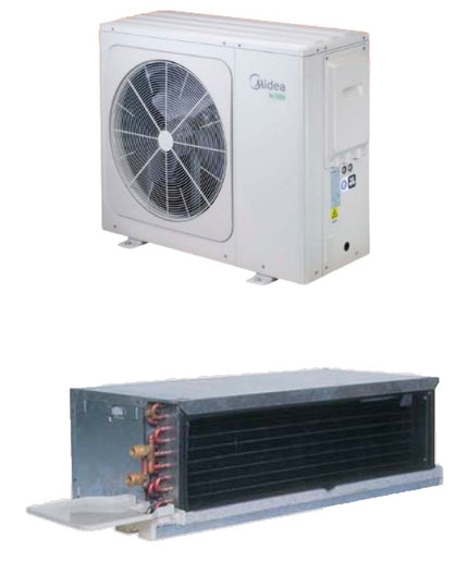 MIDEA BOMBA CALOR AEROTERMIA 16KW Y CARRIER FAN COIL BAJA SILUETA AF Y AC 30K BTU/H UNIDAD HEAVY DUTY