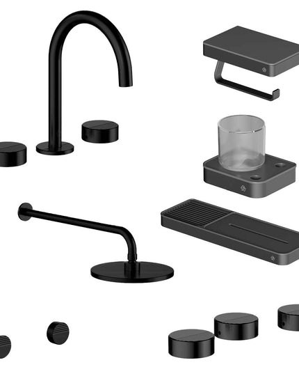 FV COMBO GRIFERIA GRIP NEGRO + ACCESORIOS INOX